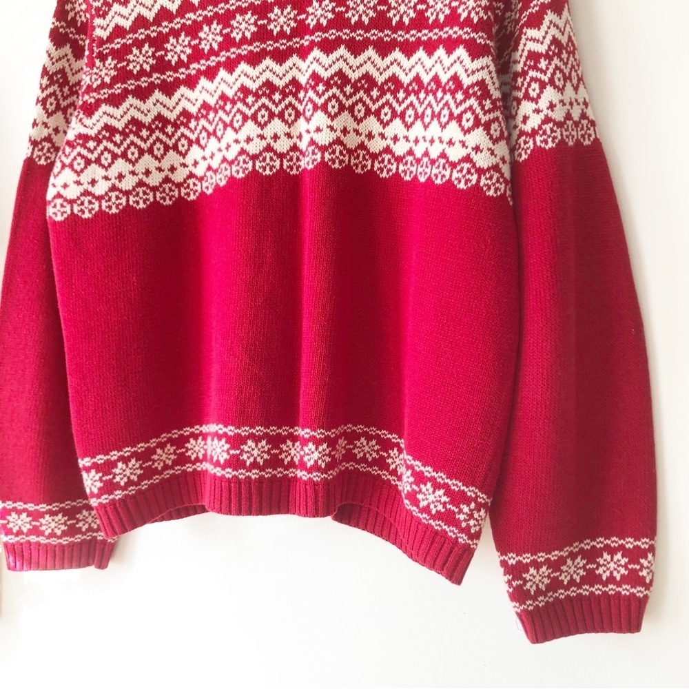 Jones New York Fair Isle Full Zip Knit Sweater Red Ivory Size Medium - Picture 10 of 14